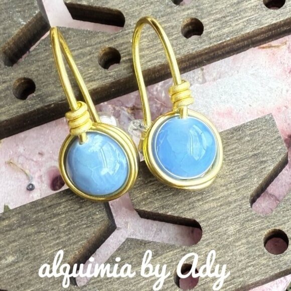 Aquamarine gold statement earrings - Picture 1 of 1